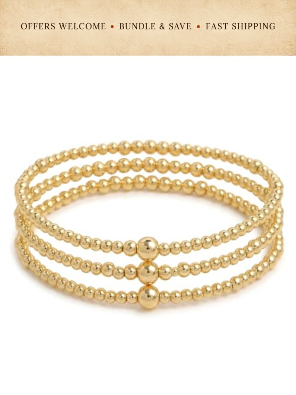 Gold Beaded Stretch Stack Bracelets Set for Women, Stackable Elastic Friendship